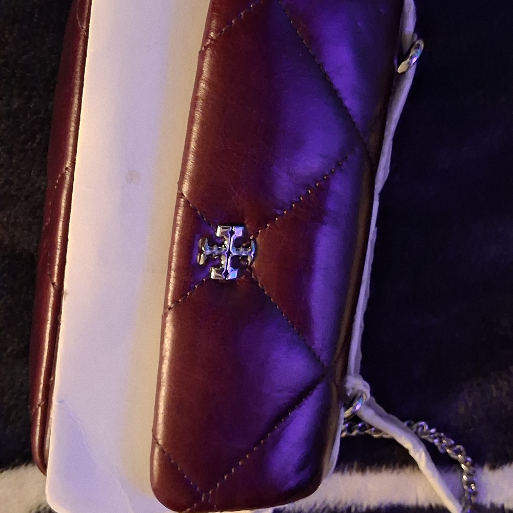 Tory Burch Burgundy Quilted Clutch